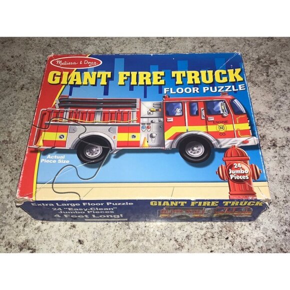 MELISSA & DOUG 24 PIECE GIANT FIRE TRUCK FLOOR JIGSAW PUZZLE #436 4 FEET LONG - Picture 1 of 5